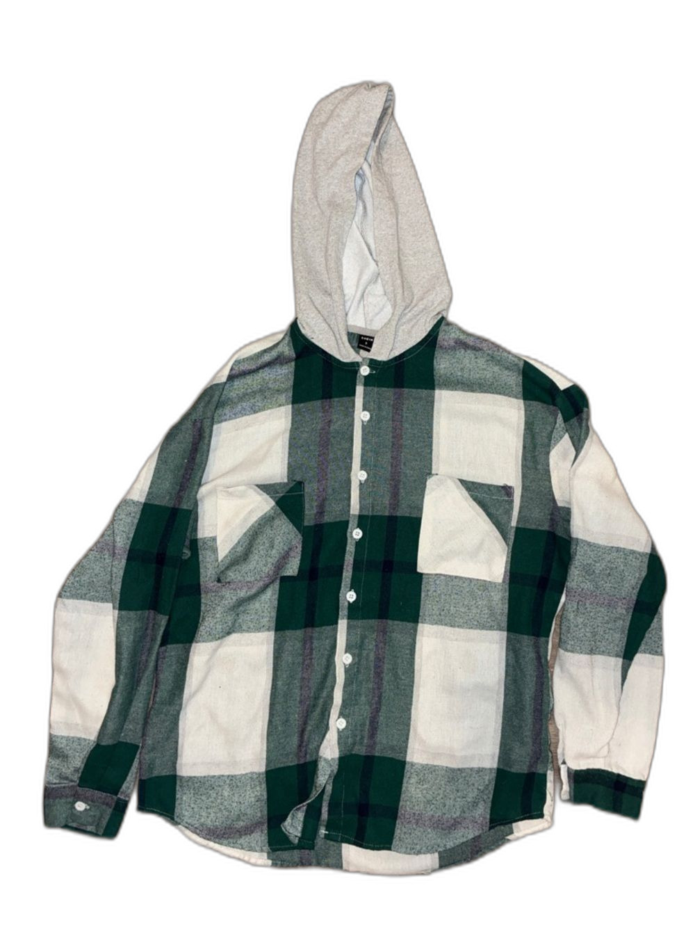 SHEIN Hooded Flannel Plaid Shirt – Women’s Small | Green & White | Shacket